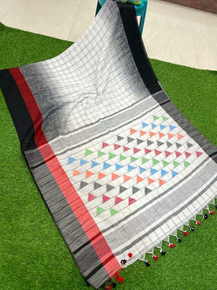 Handloom pure khadi cotton temple ikkat border sarees